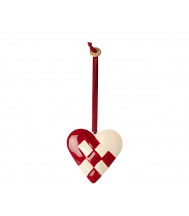 Metal Ornament, Flettet Hjerte, Rød